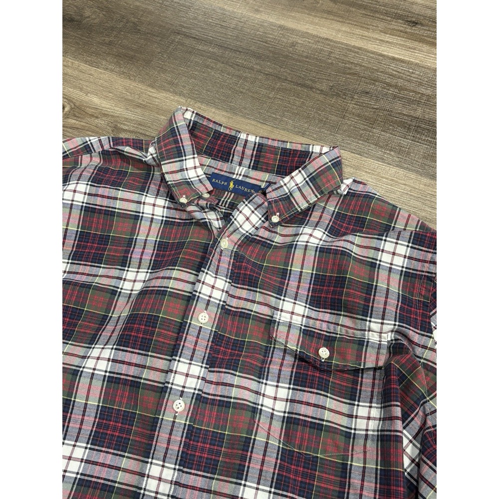 Ralph Lauren Long Sleeve Button Down Mens Size XXL Plaid Shirt Front Pocket